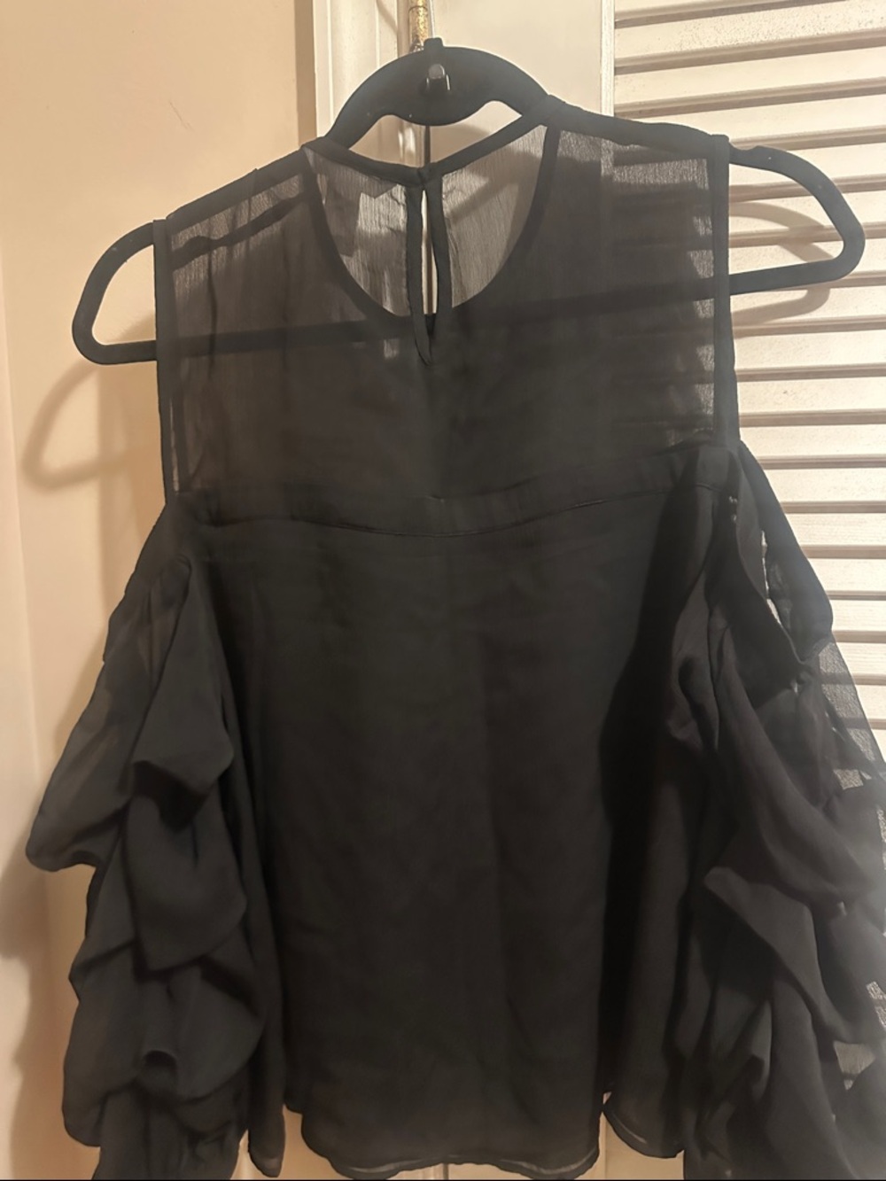 H&M Black Ruffle Cold-Shoulder Sheer Blouse - Picture 4 of 4